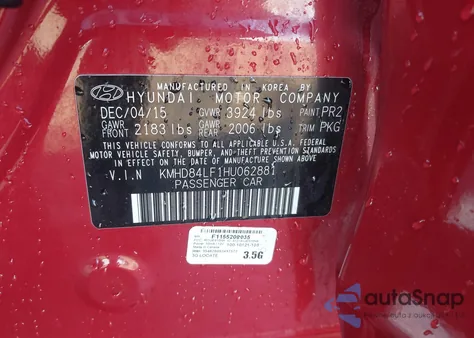 2017 Hyundai Elantra Se z USA, uszkodzony, nr VIN KMHD84LF1HU062881